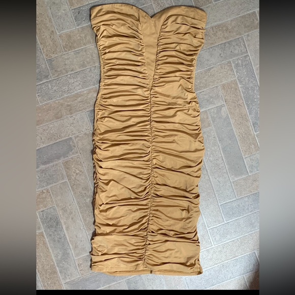 VTG Marciano Strapless Tan/Gold Bodycon Dress XS - Picture 5 of 8